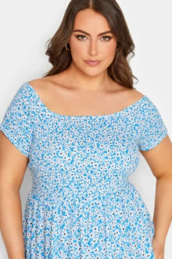 YOURS Curve Blue Ditsy Floral Bardot Midi Dress 8 YOURS Curve Blue Ditsy Floral Bardot Midi Dress -Saga Dresses Shop ef7fd84f c9bb 43 137331 D