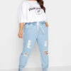 YOURS Curve Bleach Blue Ripped Jogger Jeans