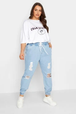 YOURS Curve Bleach Blue Ripped Jogger Jeans