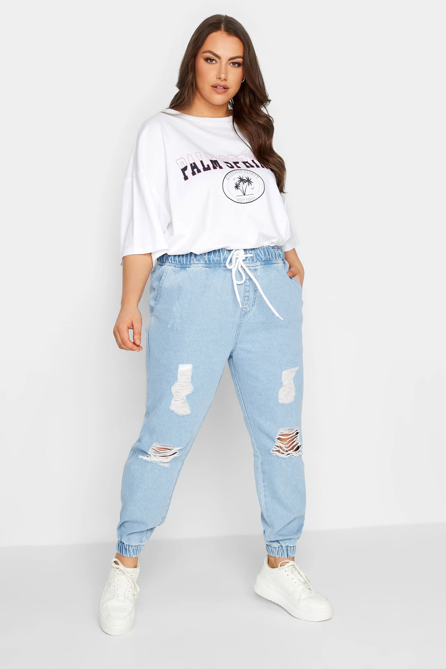 YOURS Curve Bleach Blue Ripped Jogger Jeans 1 YOURS Curve Bleach Blue Ripped Jogger Jeans