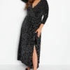 YOURS LONDON Curve Black & Silver Glitter Wrap Dress