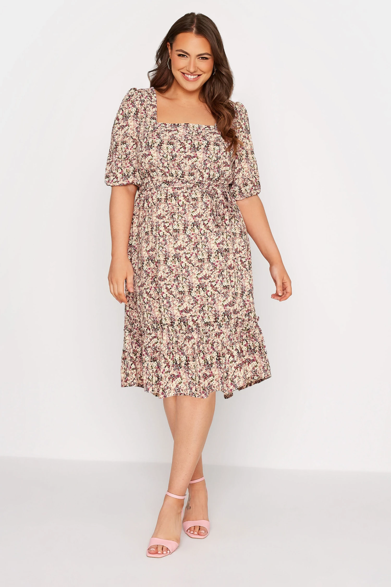 YOURS LONDON Curve Pink Ditsy Print Square Neck Dress 1 YOURS LONDON Curve Pink Ditsy Print Square Neck Dress