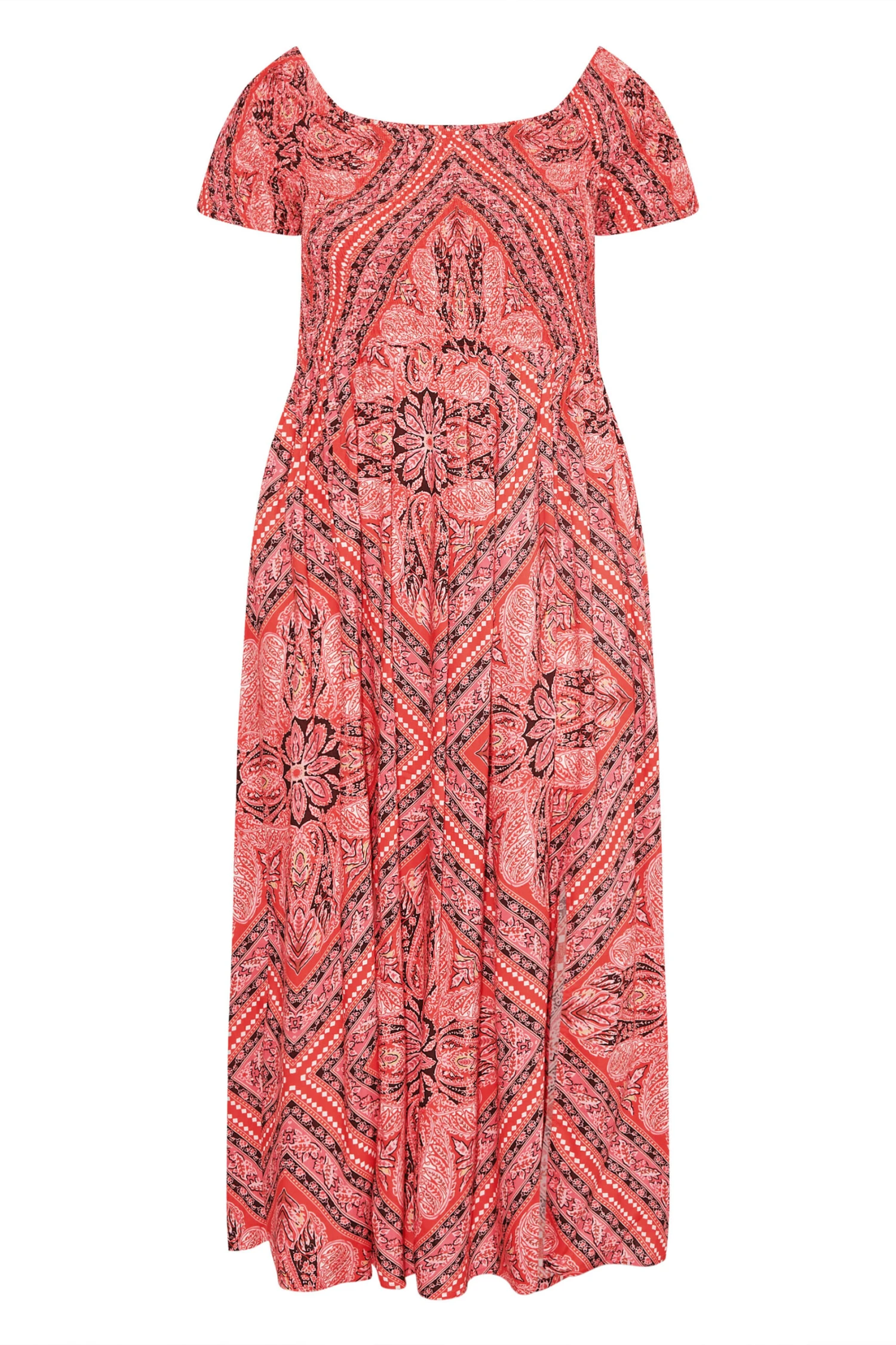 YOURS Curve Pink Paisley Print Bardot Maxi Dress 5 YOURS Curve Pink Paisley Print Bardot Maxi Dress - Image 5