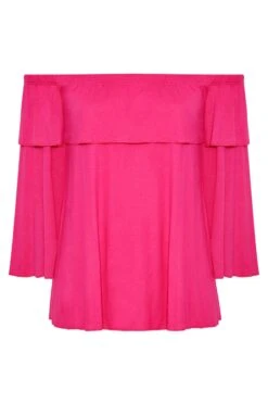 LIMITED COLLECTION Curve Hot Pink Frill Bardot Top -Saga Dresses Shop f03ff583 17e3 41 214958 X