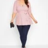 YOURS LONDON Curve Blush Pink Notch Neck Peplum Top