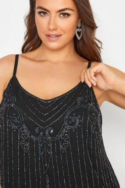 LUXE Curve Black Sequin Hand Embellished Cami Top -Saga Dresses Shop f0d03fdf 3ca1 4d 157945 D