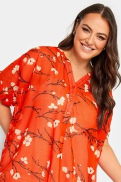 YOURS Curve Orange Floral Half Placket Shirt 8 YOURS Curve Orange Floral Half Placket Shirt -Saga Dresses Shop f0f2f698 ca82 49 131954 D