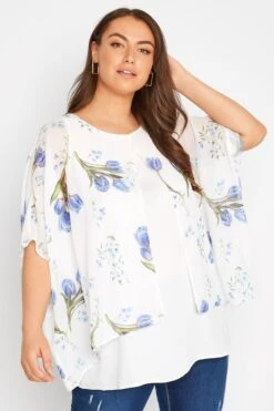 YOURS Curve White Floral Double Layered Blouse -Saga Dresses Shop f198bc65 5109 4f 173821 D