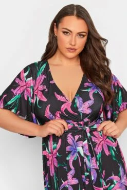 YOURS LONDON Curve Black Floral Print Wrap Dress -Saga Dresses Shop f1d2c67b 7da2 46 162201 D