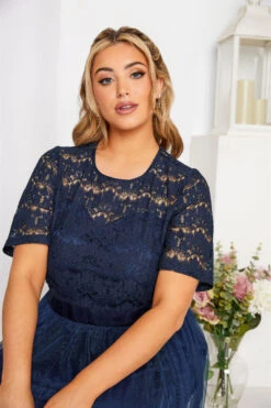YOURS LONDON Curve Navy Blue Lace Chiffon Maxi Dress -Saga Dresses Shop f1f8bba6 de96 43 161007 D