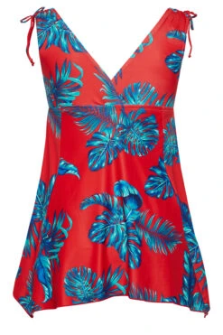 YOURS Curve Red Palm Leaf Plunge Tummy Control Swim Dress -Saga Dresses Shop f222b588 f925 41 150269 Y