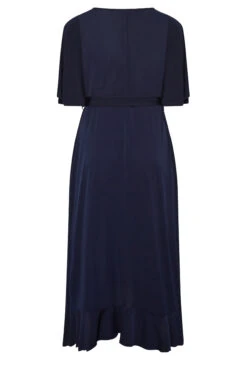 YOURS LONDON Curve Navy Blue Short Sleeve Ruffle Wrap Maxi Dress -Saga Dresses Shop f30e2f72 990f 4d 162143 Y