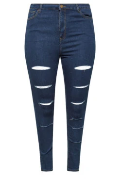 YOURS Curve Blue Ripped Stretch AVA Jeans -Saga Dresses Shop f366a9c8 281d 46 143033 X