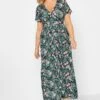 YOURS Curve Black Leaf Print Maxi Wrap Dress