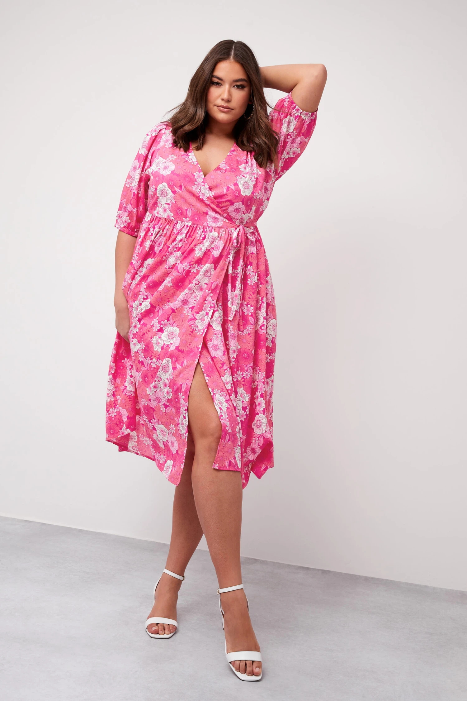 LIMITED COLLECTION Curve Pink Floral Wrap Midaxi Dress 4 LIMITED COLLECTION Curve Pink Floral Wrap Midaxi Dress - Image 4
