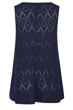 YOURS Curve 2 PACK Navy Blue Broderie Swing Vest Top -Saga Dresses Shop f4230dee f292 48 320742 Y1