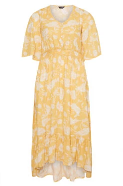 YOURS Curve Yellow Floral Print High Low Midi Dress -Saga Dresses Shop f4261ed4 4a74 42 137120 X
