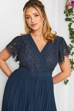 YOURS LONDON Curve Navy Blue Lace Wrap Pleated Midi Dress -Saga Dresses Shop f42d2e6c cc91 43 161898 D