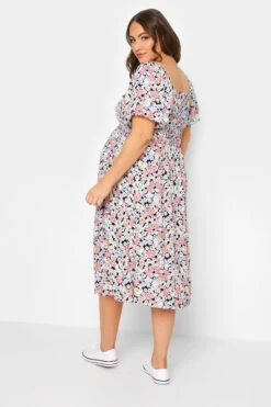 BUMP IT UP MATERNITY Curve Pink Floral Shirred Dress