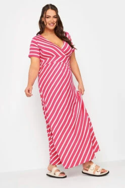 YOURS Curve Pink Stripe Swing Maxi Dress