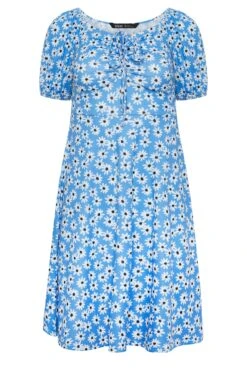 YOURS PETITE Curve Blue Daisy Print Ruched Front Dress 10 YOURS PETITE Curve Blue Daisy Print Ruched Front Dress -Saga Dresses Shop f4b14433 779b 42 174547 X