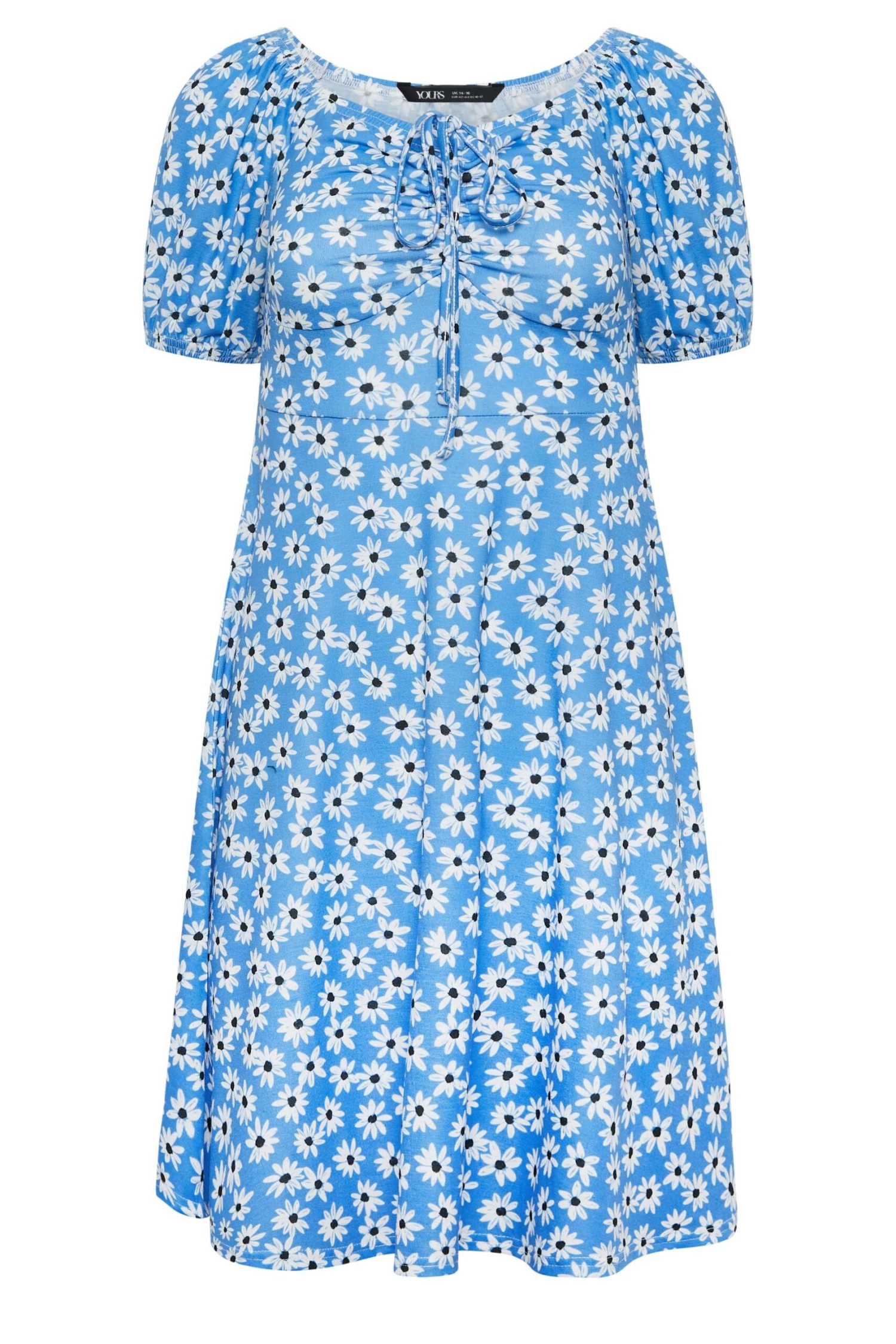 YOURS PETITE Curve Blue Daisy Print Ruched Front Dress 5 YOURS PETITE Curve Blue Daisy Print Ruched Front Dress - Image 5