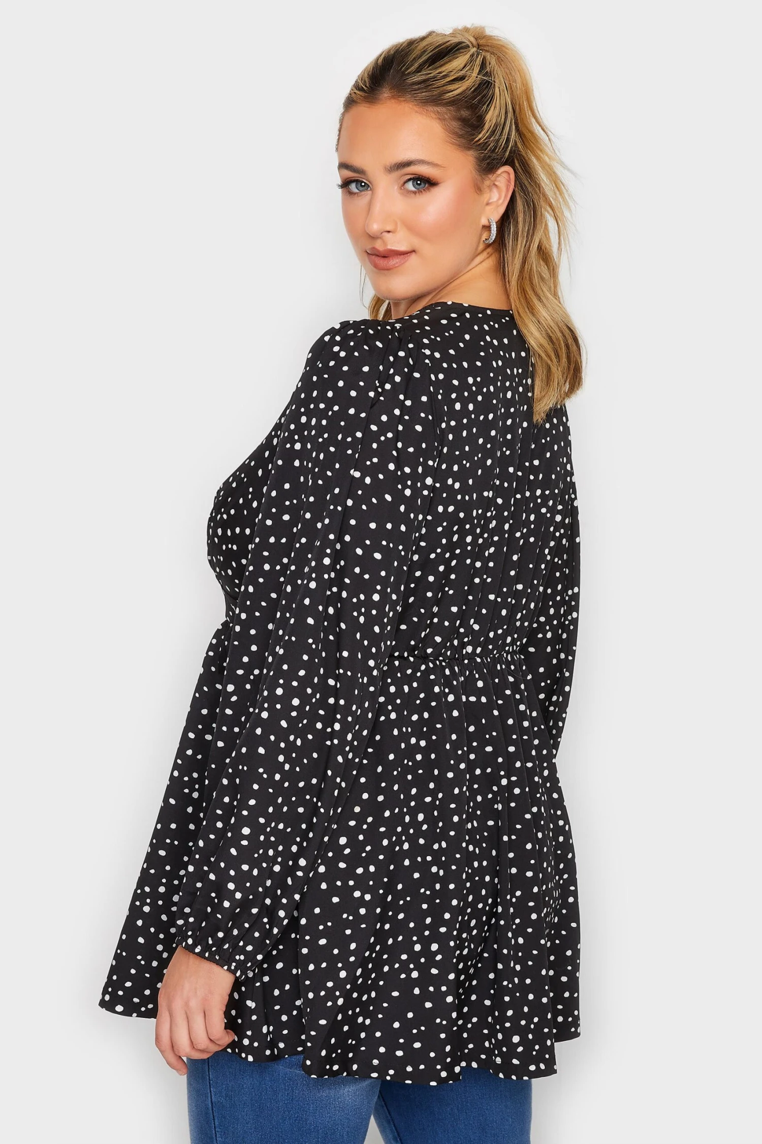 LIMITED COLLECTION Curve Black Spot Print Peplum Blouse 2 LIMITED COLLECTION Curve Black Spot Print Peplum Blouse - Image 2