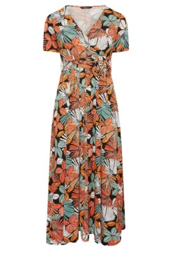 YOURS Curve Black & Orange Leaf Print Maxi Dress -Saga Dresses Shop f505a8b4 2a67 4a 302065 X