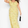 Curve Yellow Floral Print Bardot Maxi Dress