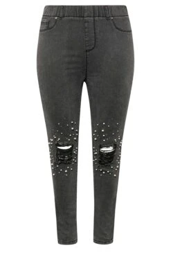 YOURS Curve Black Embellished Knee Stretch GRACE Jeggings -Saga Dresses Shop f5761663 3213 4c 143082 X