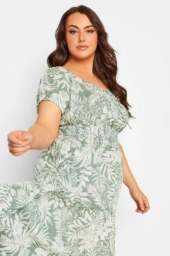 YOURS Curve Green Floral Print Bardot Maxi Dress 8 YOURS Curve Green Floral Print Bardot Maxi Dress -Saga Dresses Shop f5a2457a f57f 42 137422 D