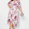 YOURS LONDON Curve White Floral Cowl Neck Mesh Dress