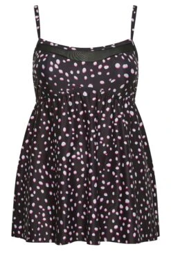 YOURS Curve Black Spot Print Mesh Panel Swimdress -Saga Dresses Shop f5c1091b 5f13 42 150305 X