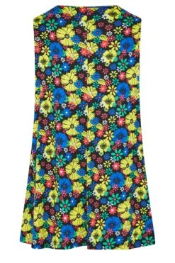 YOURS Curve Black & Yellow Floral Print Pleat Front Vest Top -Saga Dresses Shop f5cb9ec1 fbcf 43 302262 Y
