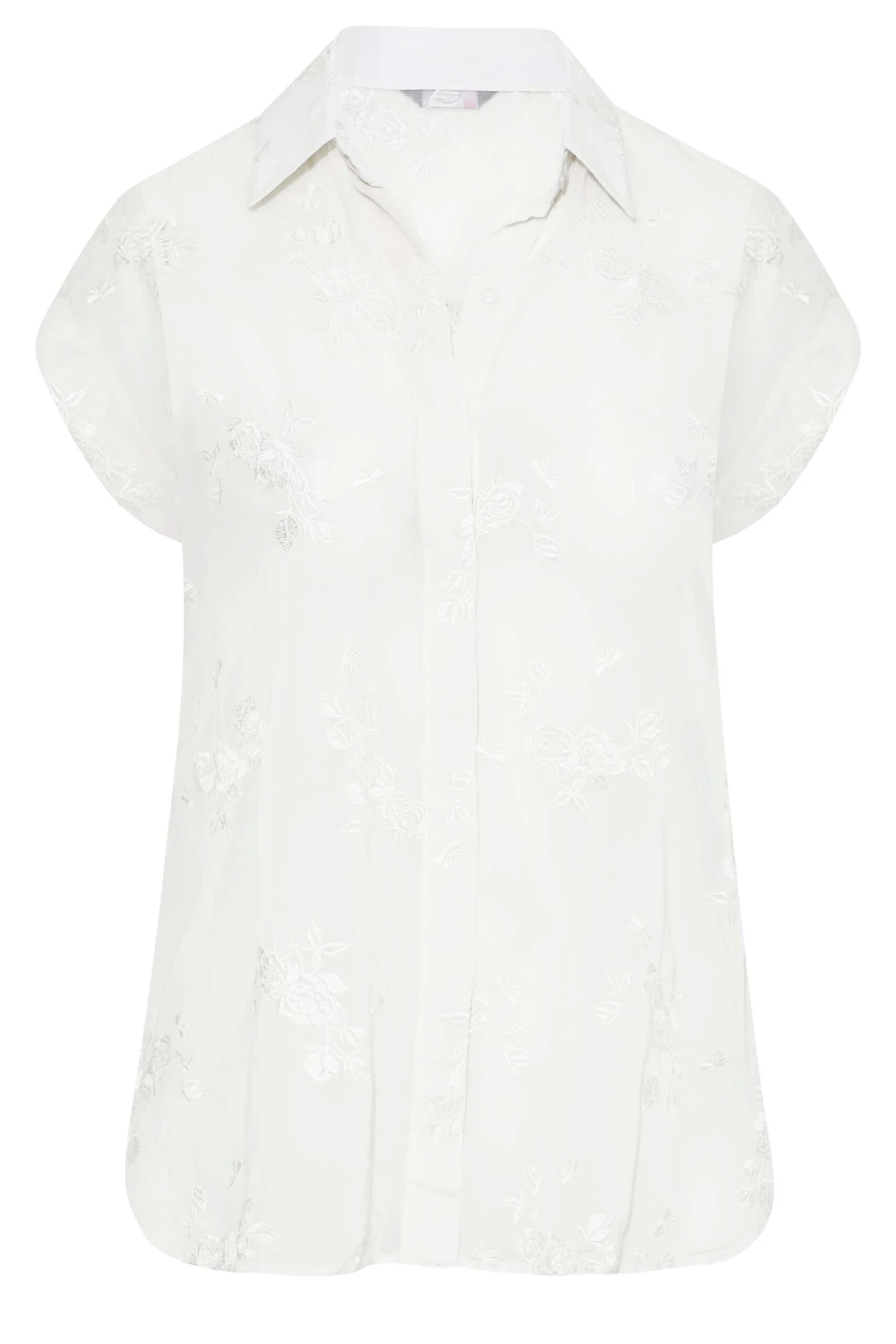 YOURS Curve White Floral Print Embroidered Shirt 6 YOURS Curve White Floral Print Embroidered Shirt - Image 6