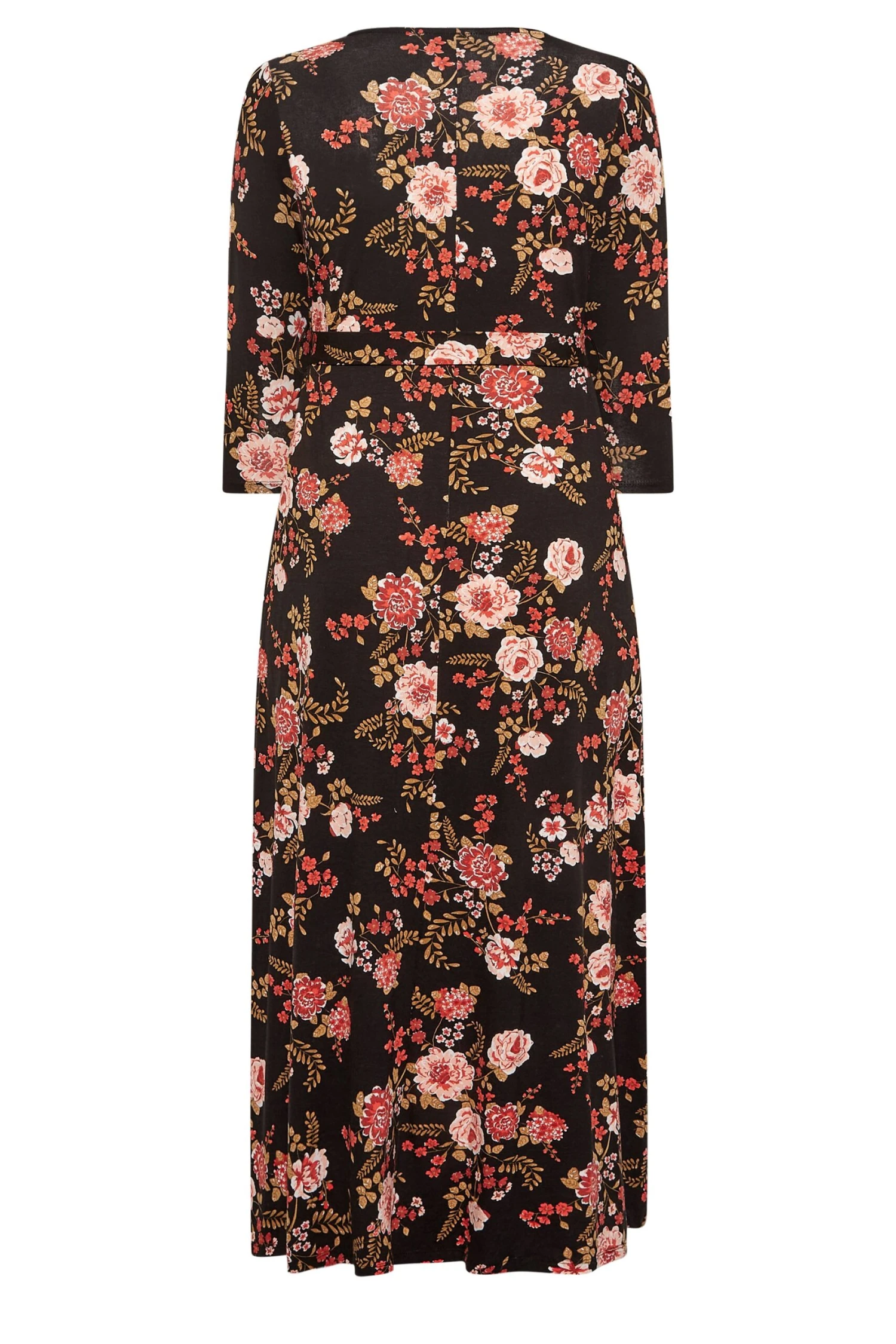 YOURS Curve Black Floral Print Wrap Dress 6 YOURS Curve Black Floral Print Wrap Dress - Image 6