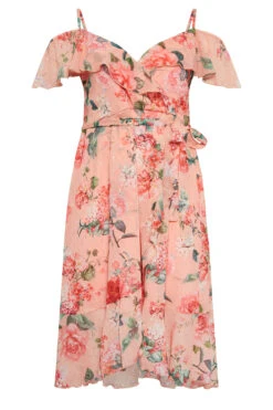 YOURS LONDON Curve Pink Cold Shoulder Floral Wrap Dress -Saga Dresses Shop f6a211ef ebdf 45 162050 X