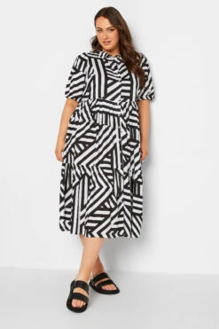 YOURS Curve Black Stripe Button Through Dress