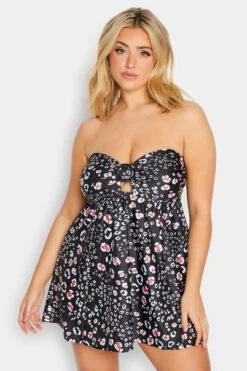YOURS Curve Black Animal Print Buckle Tummy Control Swim Dress