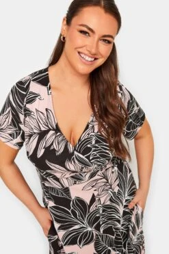 YOURS Curve Black & Pink Leaf Print V-Neck Midaxi Dress 8 YOURS Curve Black & Pink Leaf Print V-Neck Midaxi Dress -Saga Dresses Shop f6e1257e 63bd 43 302226 D