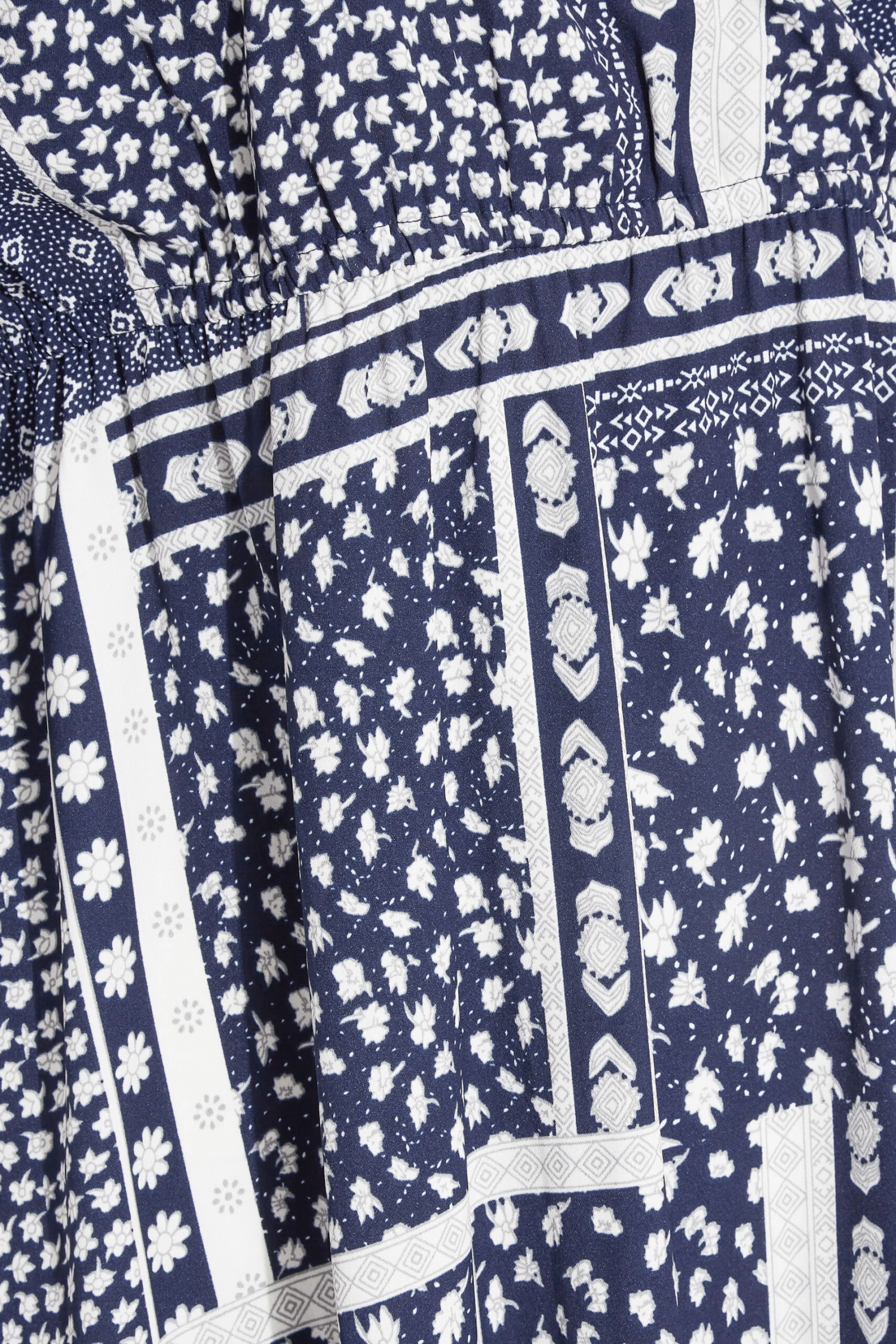 LIMITED COLLECTION Curve Navy Blue Patchwork Print Cold Shoulder Dress 4 LIMITED COLLECTION Curve Navy Blue Patchwork Print Cold Shoulder Dress - Image 4