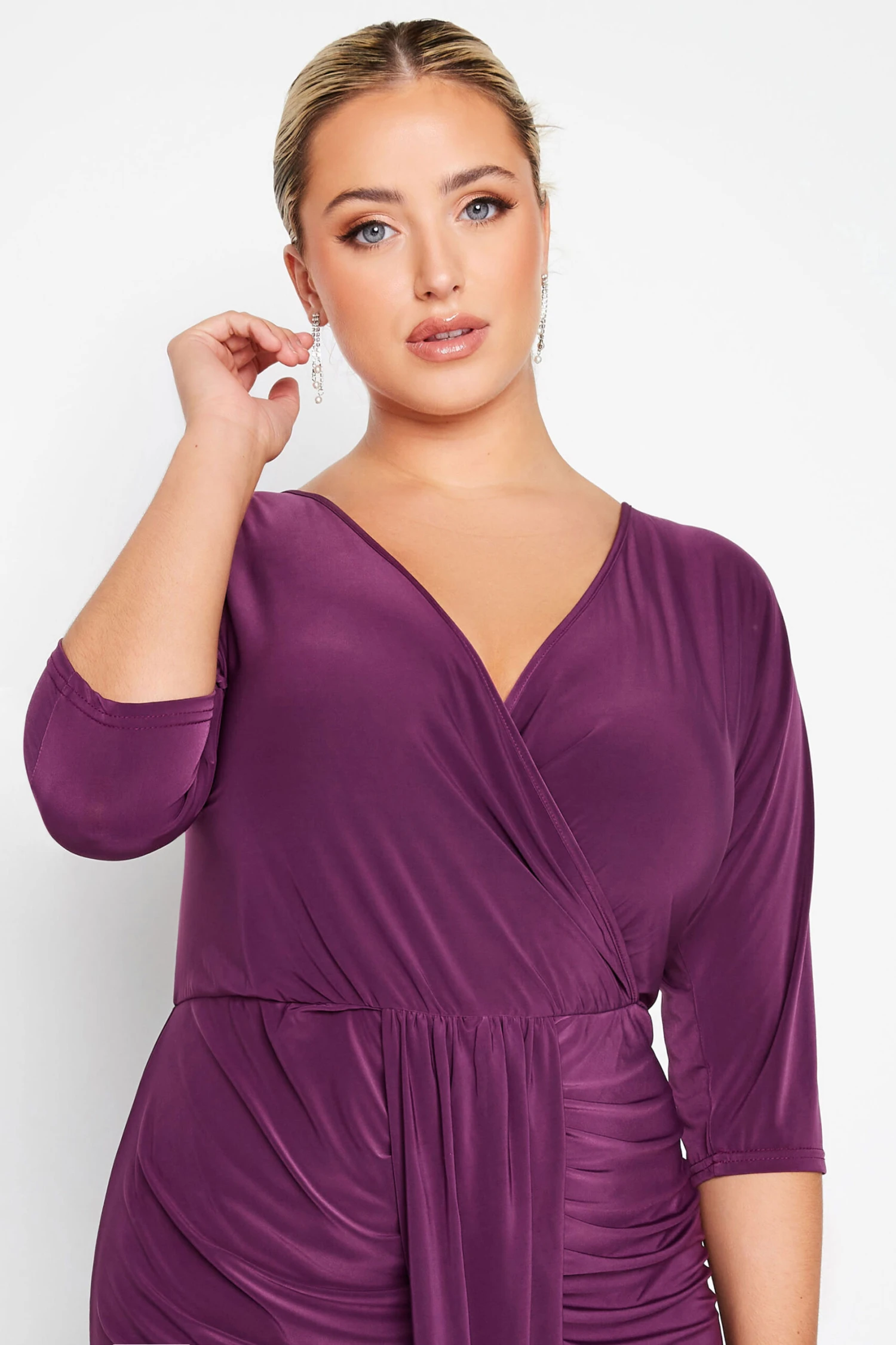 YOURS LONDON Curve Purple Ruffle Wrap Bodycon Dress 3 YOURS LONDON Curve Purple Ruffle Wrap Bodycon Dress - Image 3