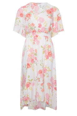 YOURS Curve White Floral Print Dipped Hem Midi Dress -Saga Dresses Shop f7c08c84 0654 40 137329 X
