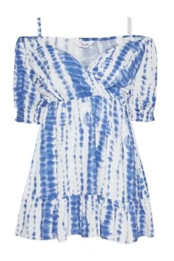 YOURS Curve Blue Tie Dye Cold Shoulder Top -Saga Dresses Shop f816a051 3730 42 173969 X