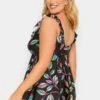 YOURS Curve Black Tropical Print Frill Swimdress