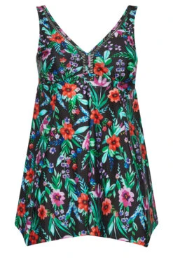 YOURS Curve Black Floral Print Tummy Control Swim Dress -Saga Dresses Shop f8f979af 9221 48 150267 X
