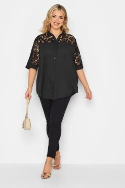 YOURS LONDON Curve Black Lace Insert Shirt