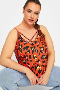 LIMITED COLLECTION Curve Red Leopard Print Strappy Cami Top -Saga Dresses Shop fa35fe82 e6cb 4f 215737 D