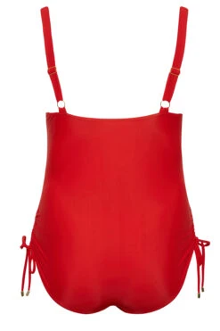 YOURS Curve Red Drawstring Detail Swimsuit -Saga Dresses Shop fa580410 0551 48 150308 Y