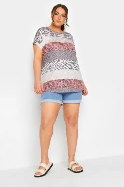 YOURS Curve Orange Stripe Animal Print T-Shirt